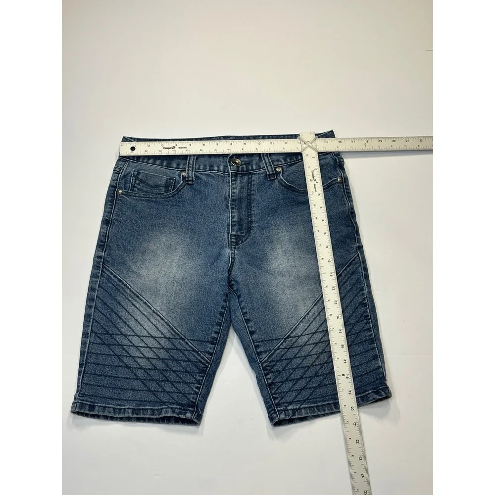 GUESS Jeans Mens Blue Denim Bermuda Shorts Quilted Stitch Knee Detail Size 32